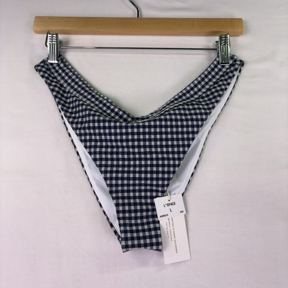 l*space Navy and White Gingham High-Cut One Piece Bottom